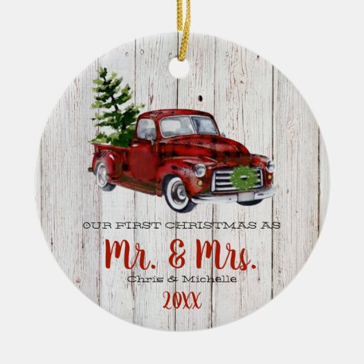 Eerste kerstversiering met Red Kerstmis Keramisch Ornament (Voorkant)