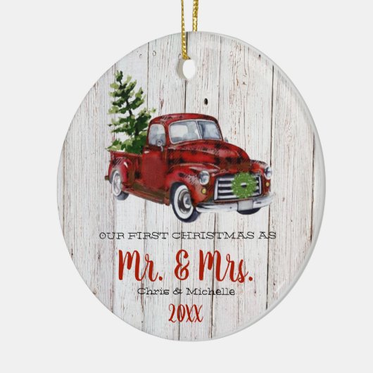 Eerste kerstversiering met Red Kerstmis Keramisch Ornament (Links)