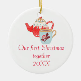 Eerste kerstversiering theepot keramisch ornament