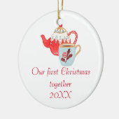 Eerste kerstversiering theepot keramisch ornament (Links)