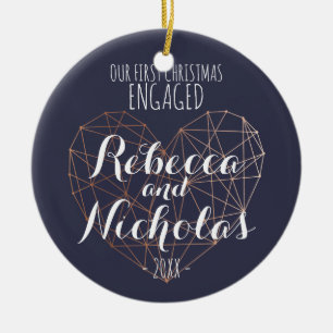 Eerste kerstversiering van het geometrische hart r keramisch ornament