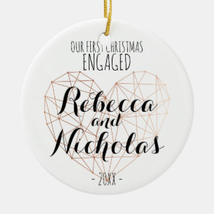 Eerste kerstversiering van het geometrische hart r keramisch ornament