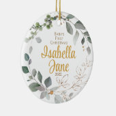 Eerste kerstversiering voor baby's, goud en groen keramisch ornament (Rechts)