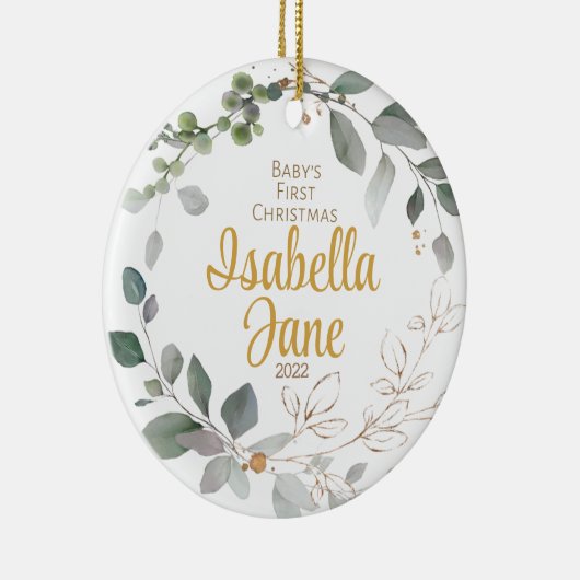 Eerste kerstversiering voor baby's, goud en groen keramisch ornament (Rechts)