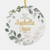 Eerste kerstversiering voor baby's, goud en groen keramisch ornament (Voorkant)