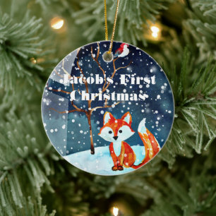 Eerste kerstversiering voor baby's - Waterverf Fox Keramisch Ornament