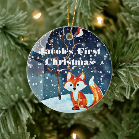 Eerste kerstversiering voor baby's - Waterverf Fox Keramisch Ornament (Boom)