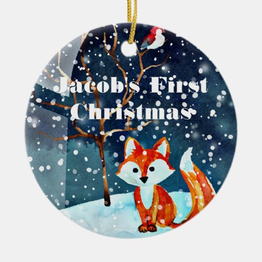 Eerste kerstversiering voor baby's - Waterverf Fox Keramisch Ornament (Voorkant)