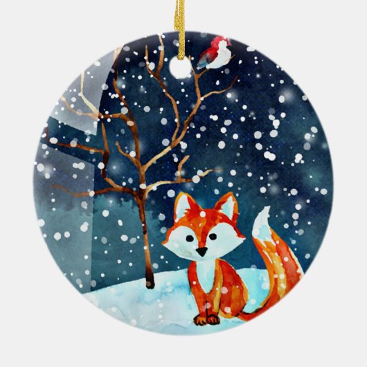 Eerste kerstversiering voor baby's - Waterverf Fox Keramisch Ornament (Achterkant)