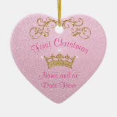 Eerste kerstversiering voor roze baby op maat keramisch ornament (Voorkant)