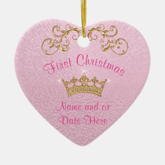 Eerste kerstversiering voor roze baby op maat keramisch ornament (Voorkant)