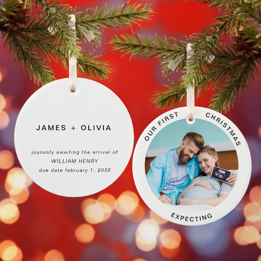 Eerste kerstverwachting Minimale foto Keramisch Ornament