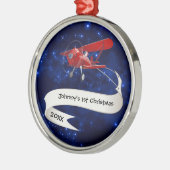Eerste kerstvliegtuig en kerstman gepersonaliseerd metalen ornament (Links)