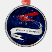 Eerste kerstvliegtuig en kerstman gepersonaliseerd metalen ornament (Voorkant)