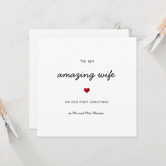 Eerste kerstvrouw romantisch hart naam kaart (Voorkant / Achterkant in situ)
