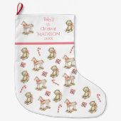 Eerste kerstWaterverf baby voor haar roze Grote Kerstsok (Voorkant)