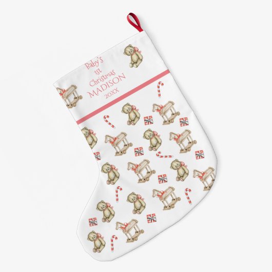 Eerste kerstWaterverf baby voor haar roze Grote Kerstsok (Achterkant (Hangend))