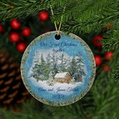 Eerste kerstWaterverf Winter Scene Keramisch Ornament
