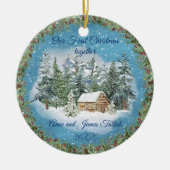 Eerste kerstWaterverf Winter Scene Keramisch Ornament (Voorkant)