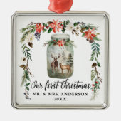 Eerste kerstWaterverf WinterFloral Deer Metalen Ornament (Voorkant)