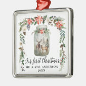 Eerste kerstWaterverf WinterFloral Deer Metalen Ornament (Links)