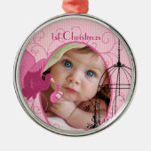 Eerste kerstwinkel Birdcage-foto Kerstmis Metalen Ornament (Voorkant)