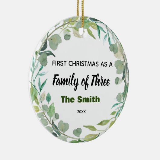 Eerste Kerstwinter als familie van drie Keramisch Ornament (Rechts)