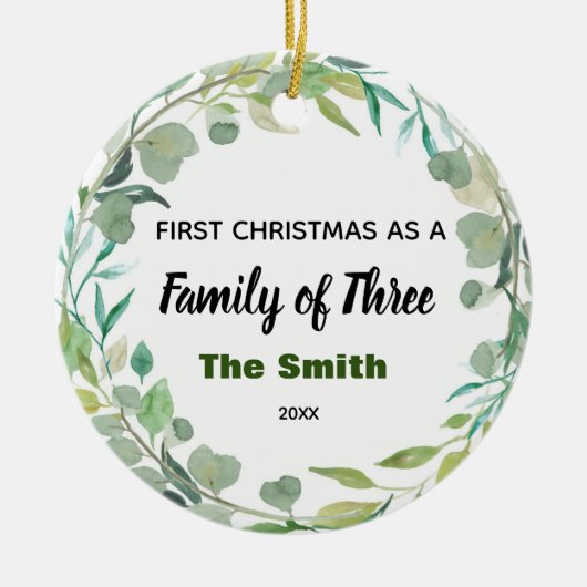 Eerste Kerstwinter als familie van drie Keramisch Ornament (Voorkant)