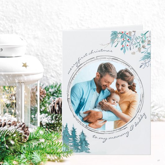 Eerste kerstwinter Baby Foto Feestdagen Kaart