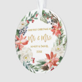 Eerste Kerstwinter Bloemen Goud Foto Terug Ornament (voorkant)