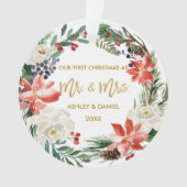 Eerste Kerstwinter Bloemen Goud Foto Terug Ornament (voorkant)