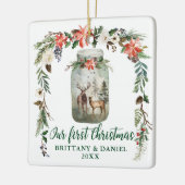 Eerste kerstwinter Deers Green PHOTO BACK Keramisch Ornament (Links)