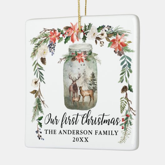 Eerste kerstwinter Floral deer Keramisch Ornament (Links)