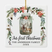 Eerste kerstwinter Floral deer Keramisch Ornament (Achterkant)