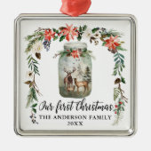 Eerste kerstwinter Floral deer Metalen Ornament (Voorkant)