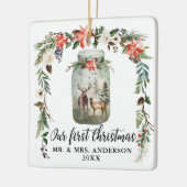 Eerste kerstwinter Floral deer PHOTO BACK Keramisch Ornament (Links)