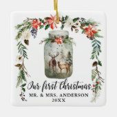 Eerste kerstwinter Floral deer PHOTO BACK Keramisch Ornament (Voorkant)