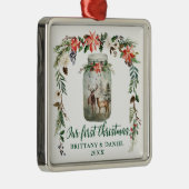 Eerste kerstwinter Floral Deers Green Metalen Ornament (Rechts)