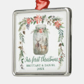 Eerste kerstwinter Floral Deers Green Metalen Ornament (Links)