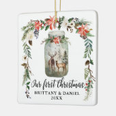 Eerste kerstwinter Floral Deers PHOTO BACK Keramisch Ornament (Links)