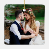 Eerste kerstwinter: groene foto's terug keramisch ornament (Achterkant)