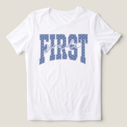 Eerste klas blauwe stip retro Tri-Blend shirt (Design voorkant)