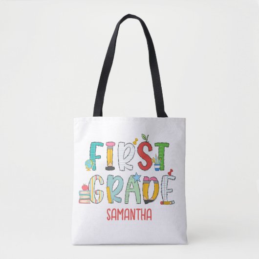Eerste klas gepersonaliseerde school tote bag (Voorkant)