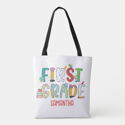 Eerste klas gepersonaliseerde school tote bag (Achterkant)