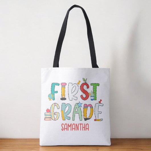 Eerste klas gepersonaliseerde school tote bag