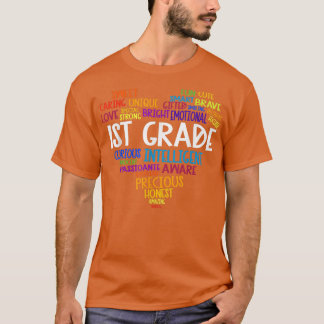 Eerste klas Hart Terug naar school Word Cloud Stud T-shirt