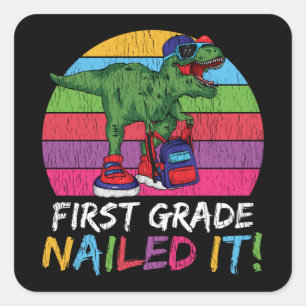 Eerste klas is gelukt T Rex Terug naar school cade Vierkante Sticker