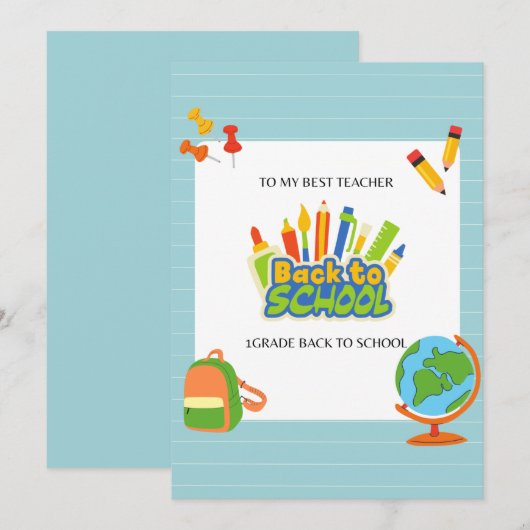 Eerste klas leraar Happy First Day To School Bedankkaart (Voorkant / Achterkant)