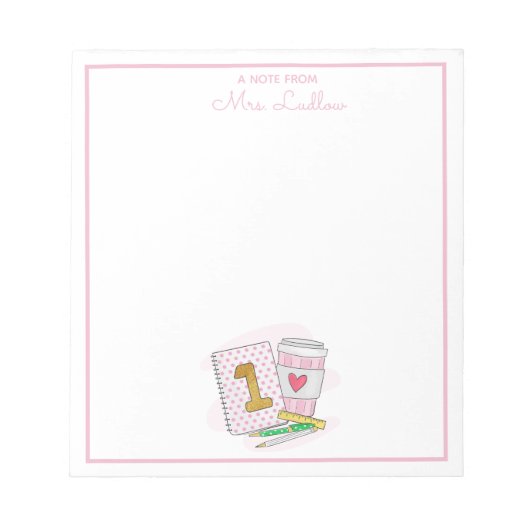 Eerste klas leraar Pink Custom Appreciation Gift Notitieblok (Voorkant)