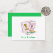 Eerste klas leraar roze Polka Dots Goud 1 Custom Notitiekaartje (Voorkant / Achterkant in situ)